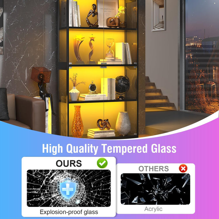 knoworld Vitrina con puertas de cristal, gabinete Curio de 63 pulga...