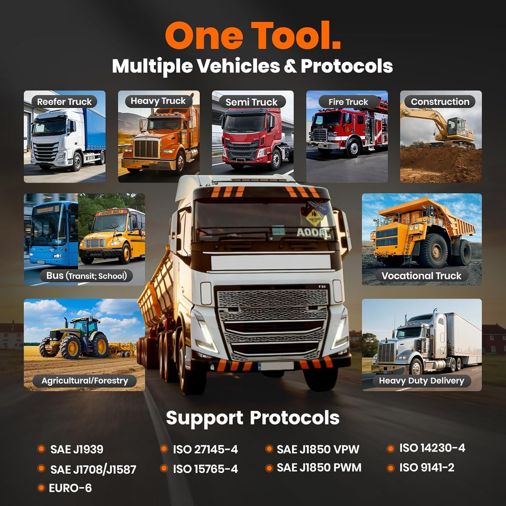 ANCEL Escáner de Camión Resistente HD601 Herramienta de Diagnóstico de Sistema Completo para Diésel Compatible con Cummins, Detroit, Freightliner, International, Paccar, Lector de Código 2 en 1 para