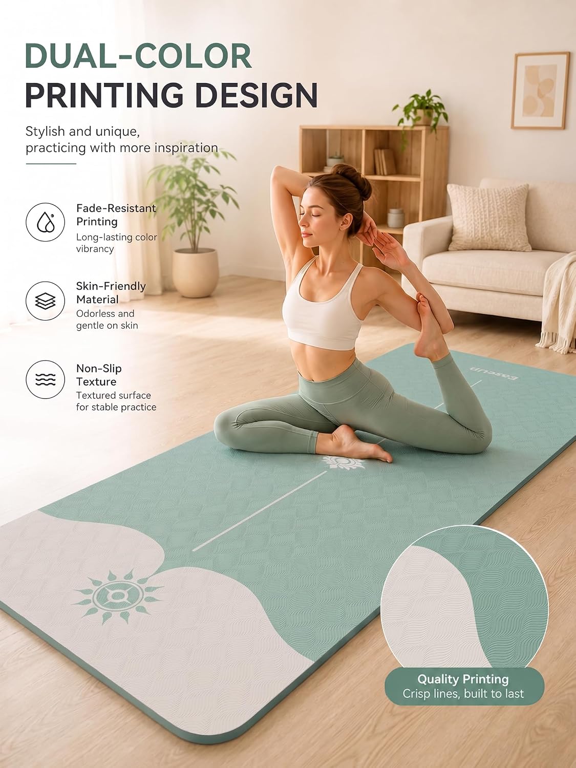 EaseUp Tapete de Yoga 73"x28"x0.4", 10 mm de grosor, Antideslizante para Entrenamiento, Pilates