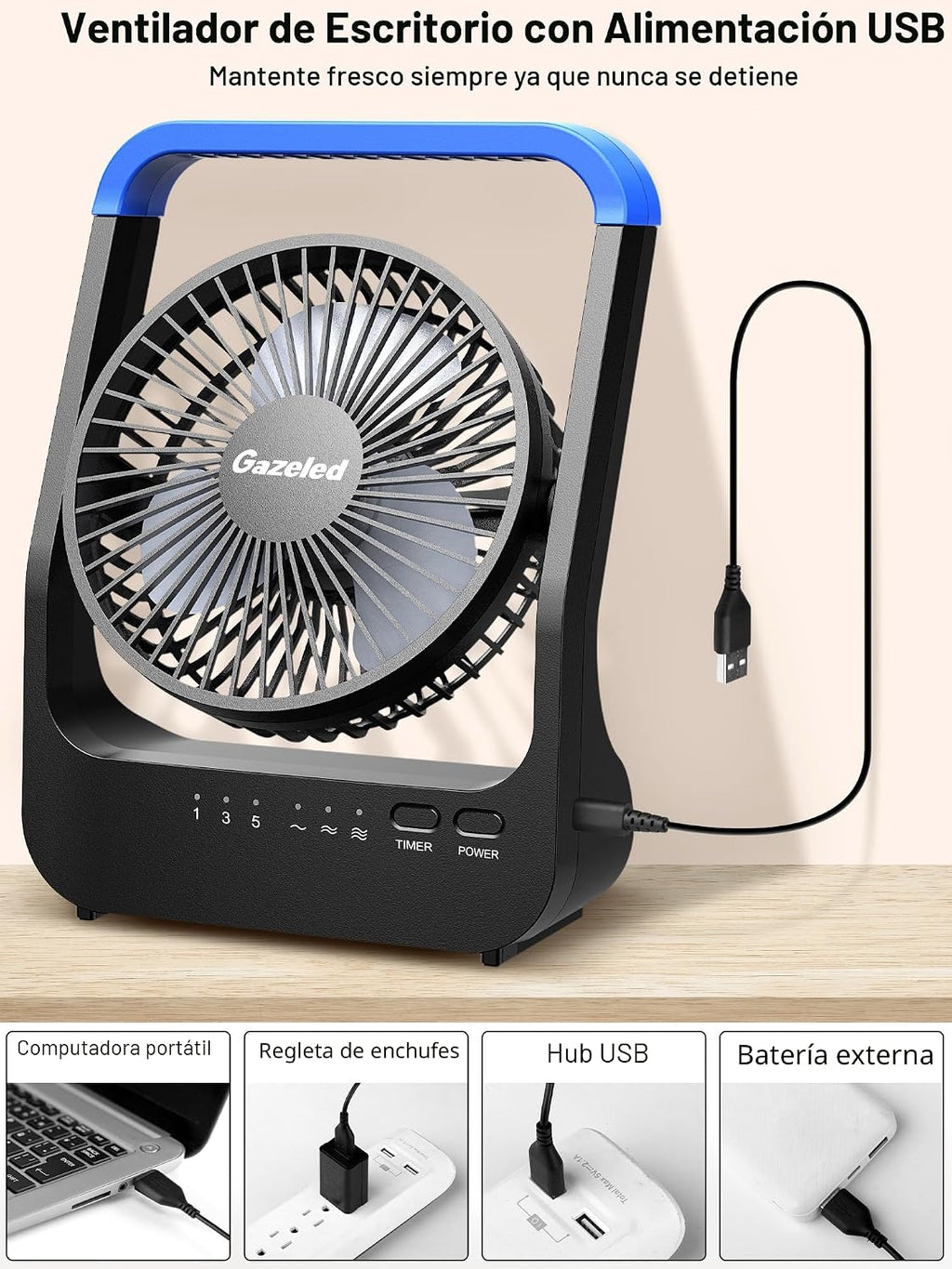 Gazeled F24 Ventilador alimentado por batería, ventilador de campin...