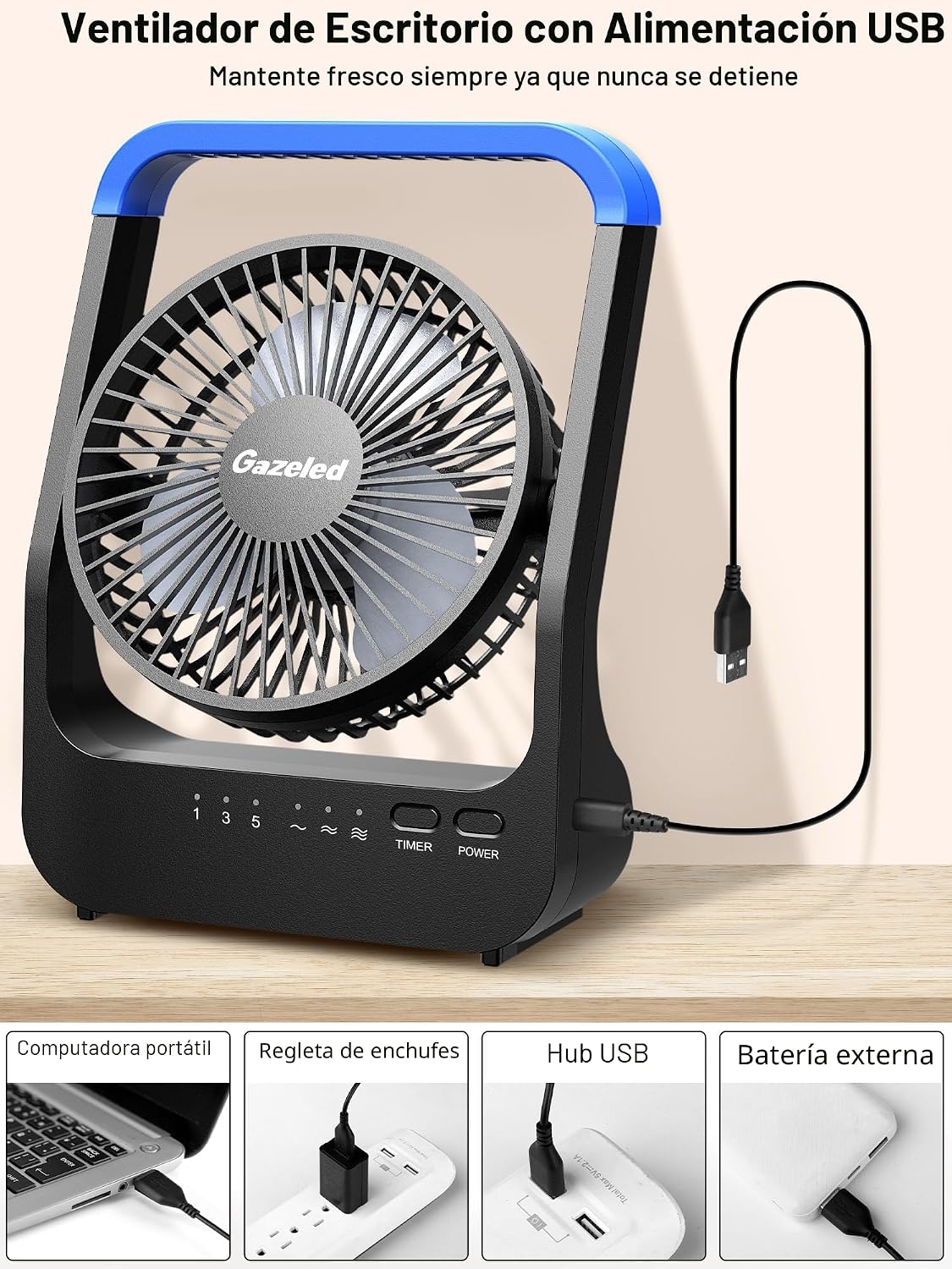 Gazeled F24 Ventilador alimentado por batería, ventilador de campin...