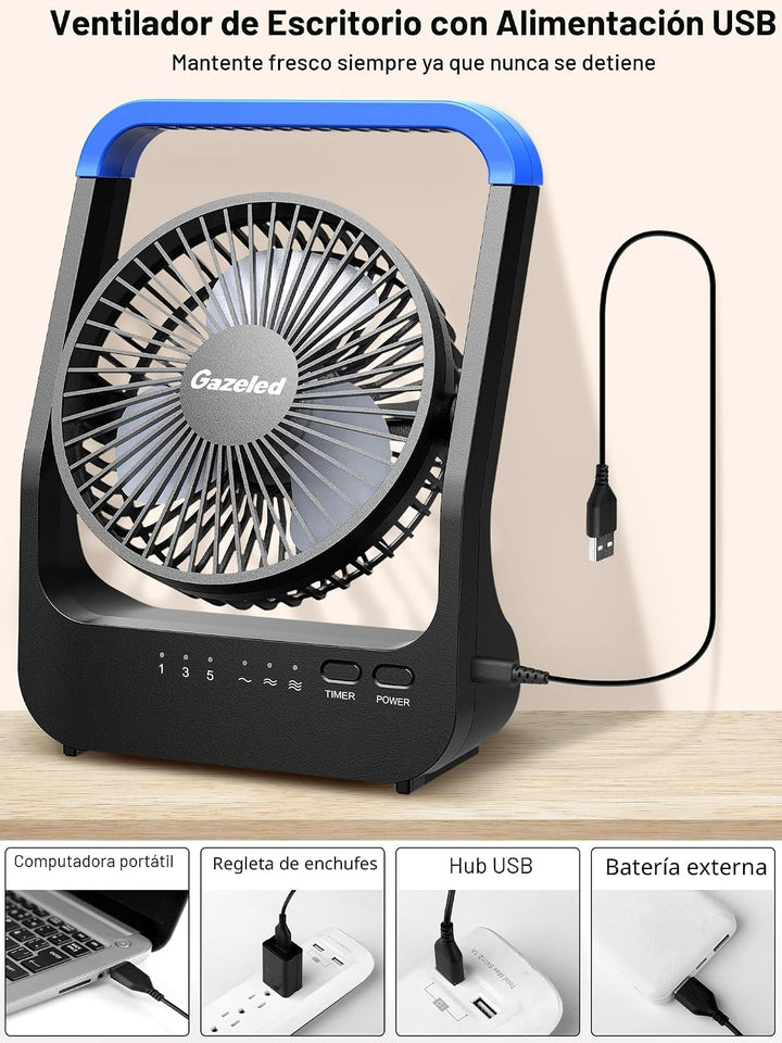 Gazeled F24 Ventilador alimentado por batería, ventilador de campin...