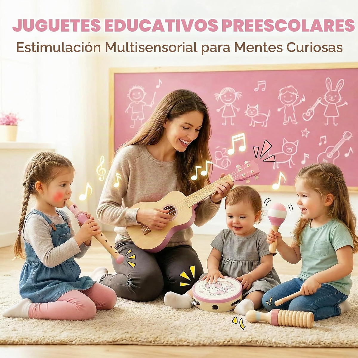 7 en 1 Kids Wooden Musical Instruments, Montessori Toddler Toys