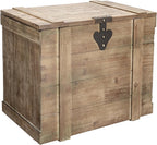 Household Essentials Tronco decorativo antiguo, grande, panel de abeto chino y MDF, parte trasera lisa y acento de bisagra de metal, parte superior plana y tapa abierta