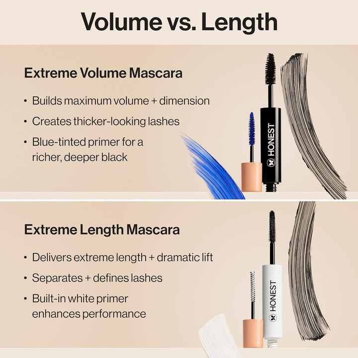 Honest Beauty Máscara de pestañas Extreme Volume Clean 2 en 1, impr...