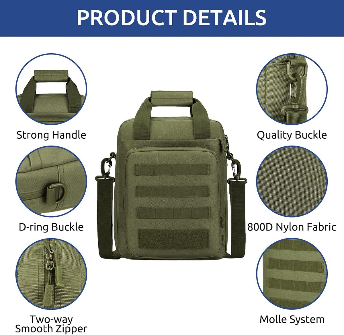 Bolsa de Mensajero Táctica ZHIERNA, Maletín Táctico para Laptop de Alta Resistencia con MOLLE, Bolso de Hombro para Hombre (Incluye Parche)