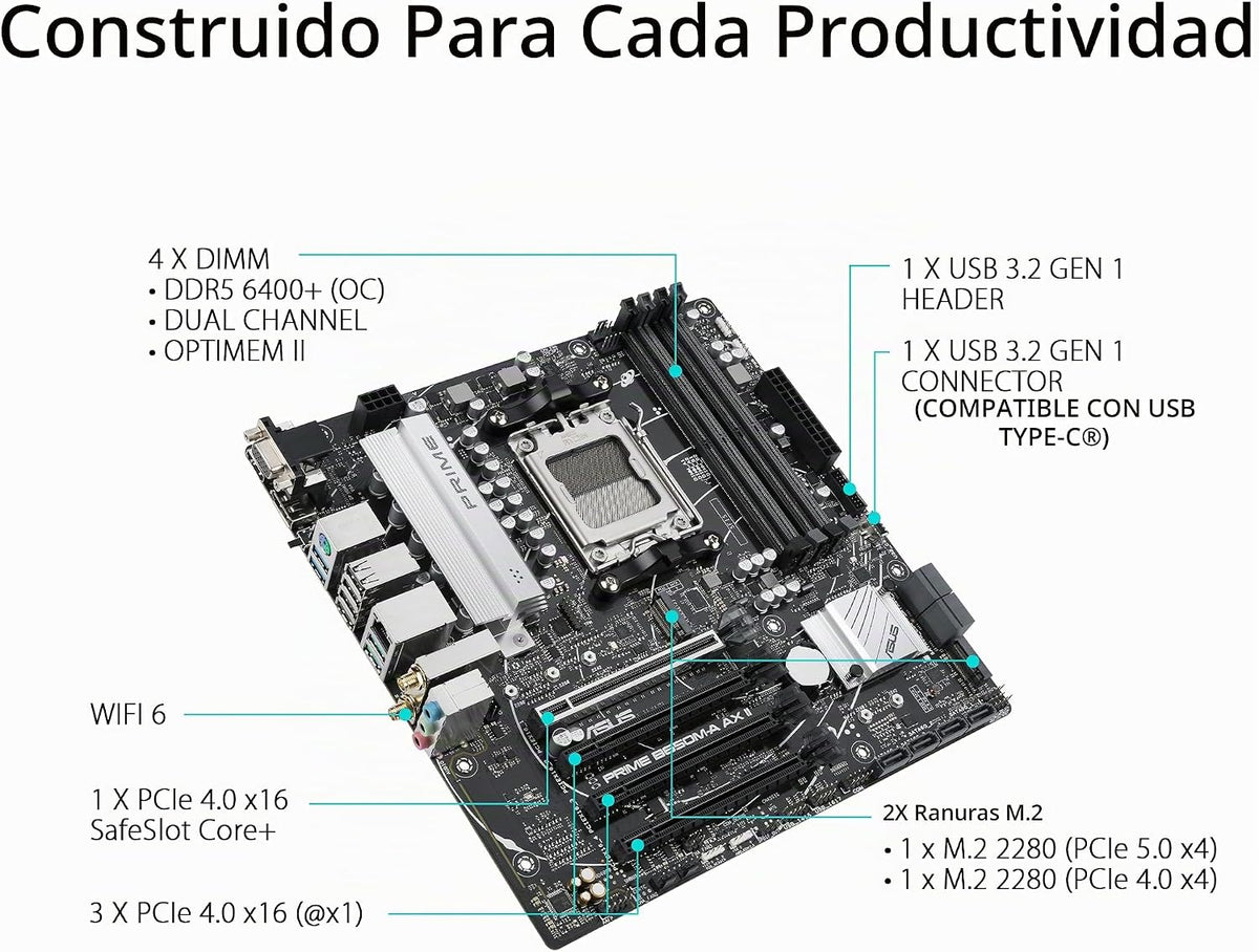 ASUS Prime B650M-A AX II AMD B650 AM5 Ryzen Desktop 9000 8000 y 700...