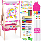 Joyooss Caballete artístico para niños, caballete para niños pequeños, estación de pintura ajustable, caballete de madera, caballete para niños pequeños, pizarra para niños, pizarra blanca y pizarra