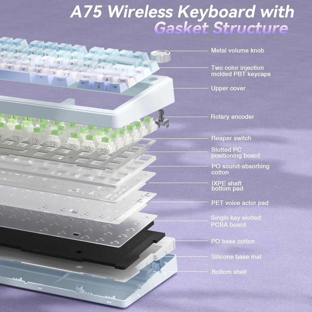 SOLAKAKA Teclado mecánico inalámbrico A75, teclado para juegos inte...