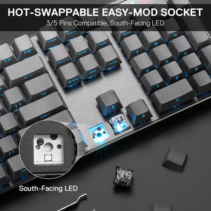 Redragon K556 PRO 104 Keys Wireless RGB Gaming Keyboard, Tri-Mode A...