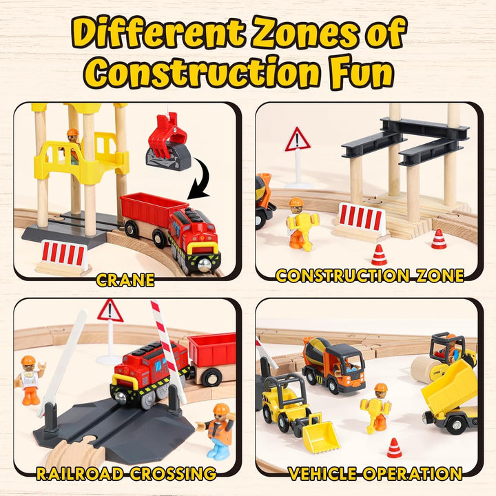 Lehoo Castle Juego de tren de madera, juguetes de construcción para...