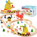 Juego de trenes de madera de 60 piezas, trenes magnéticos de juguete con pista de madera para niños de 3 a 8 años, juego de tren de grúa de construcción, regalo perfecto de cumpleaños de Pascua para nietos, niños y niñas