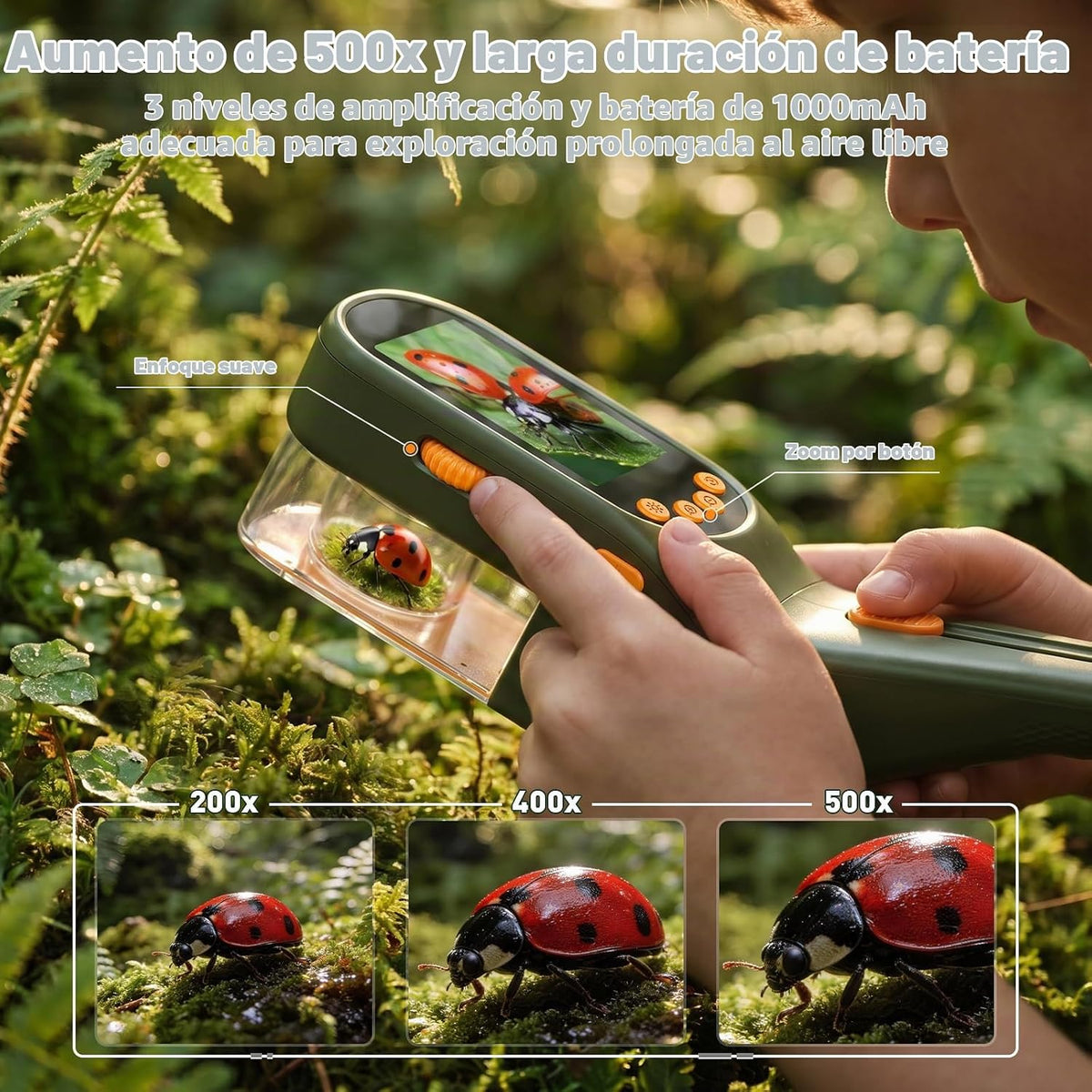SEEKID Atrapa insectos para niños con pantalla de 2.4 pulgadas, kit de atrapador de insectos con grabación de fotos y video, kit de observación de insectos de mano, juguete de exploración científica