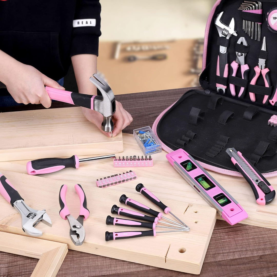 TOPLINE Juego de herramientas rosas de 208 piezas para mujer con bo...