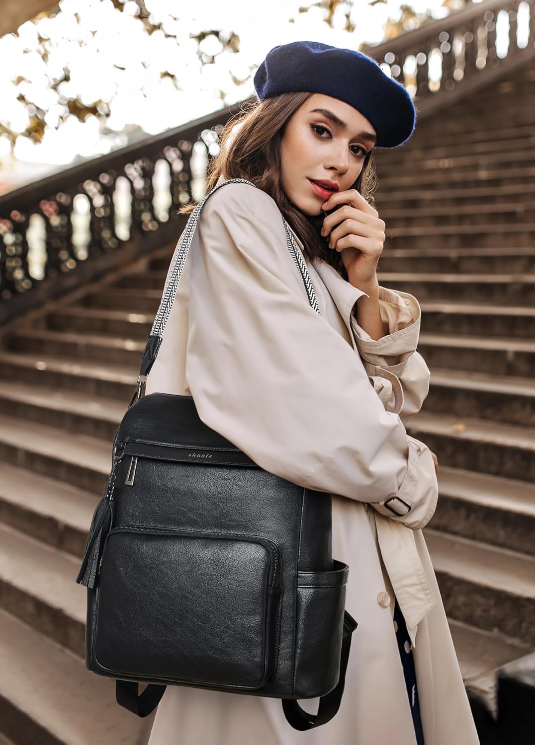 Shrrie - Mochila de cuero vegano para laptop para mujer de 14 pulga...