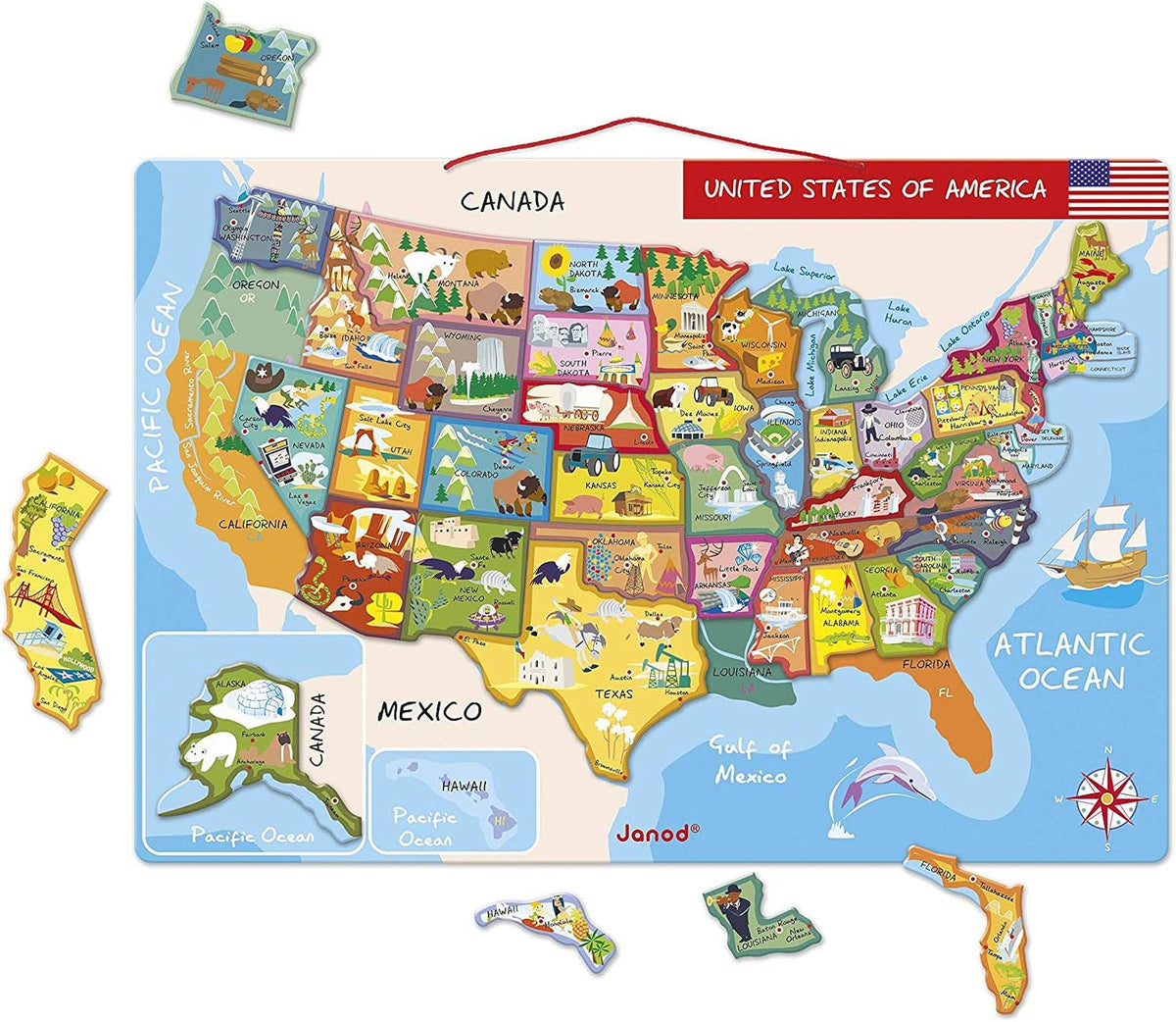 Mapa Janod magnético de los Estados Unidos, 19.7 x 13.4 pulgadas