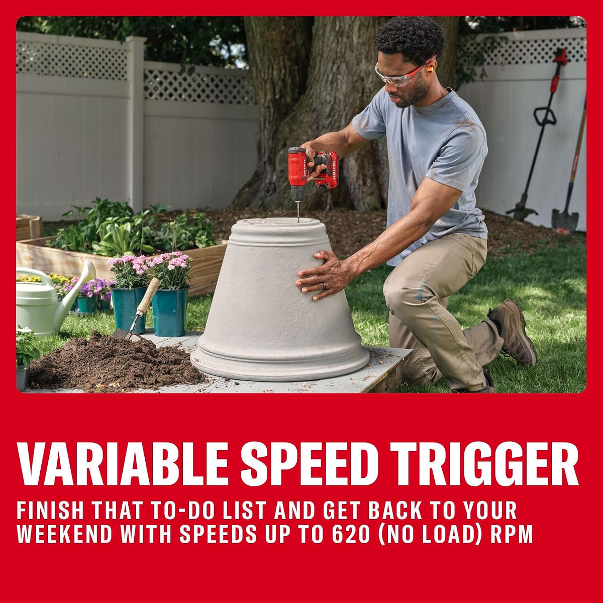 CRAFTSMAN V20 atornillador y taladro inalámbrico de 3/8 in., batería, cargador (CMCD600D1)