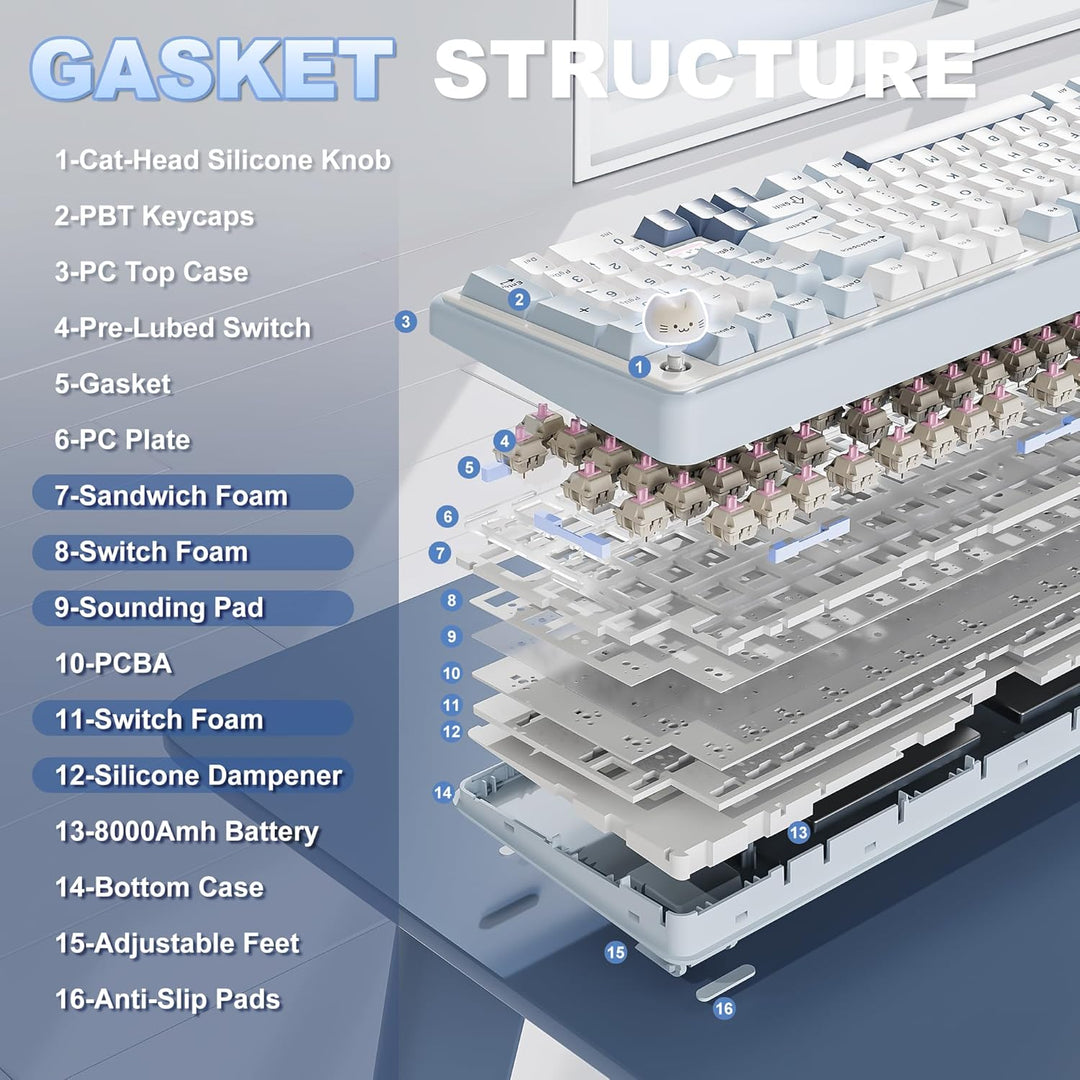 YUNZII B98 PRO QMK\/VIA Wireless Mechanical Gaming Keyboard, 96% La...