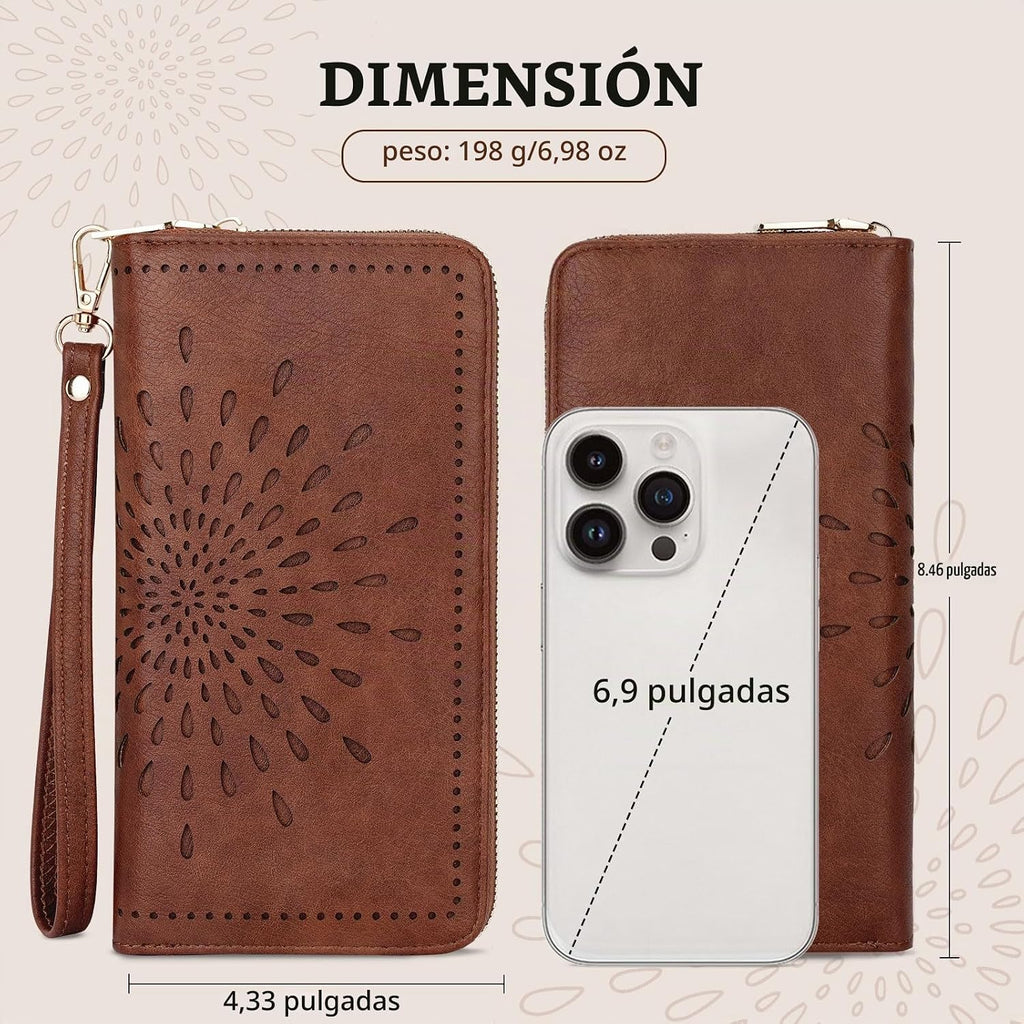 APHISON Billetera para mujer, gran capacidad, monedero, tarjetero, RFID, pulsera, teléfono, cremallera, moneda, bolsillo de viaje