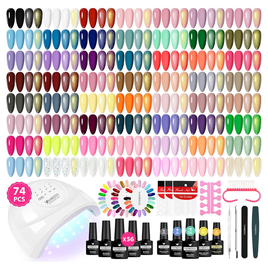 VANREESA Kit de esmalte de uñas de gel con luz UV, 74 piezas, juego...