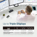 Kensington SD4760P Estación de Acoplamiento USB-C 11-en-1 con DisplayLink, Estación de Acoplamiento para Tres Monitores, 3xHDMI, Carga de 100W para Laptop, 6xUSB A, Ethernet, Audio, Requiere