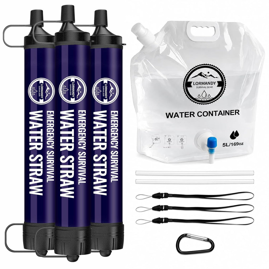 Pajita de filtro de agua de emergencia portátil para exteriores, paquete de 3 para senderismo, camping, pesca, sistema de purificación de equipos de supervivencia, accesorios de viaje