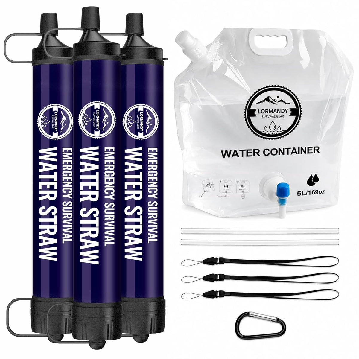 Pajita de filtro de agua de emergencia portátil para exteriores, paquete de 3 para senderismo, camping, pesca, sistema de purificación de equipos de supervivencia, accesorios de viaje