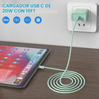 Cargador de carga rápida para iPhone 16 y 15, paquete de 3 cargadores USB C PD de 20 W con cable de 10 pies, cable USB C tipo C para iPhone 16/16 Plus/16 Pro/16 Pro Max/15/15 Pro/15 Pro Max (verde)