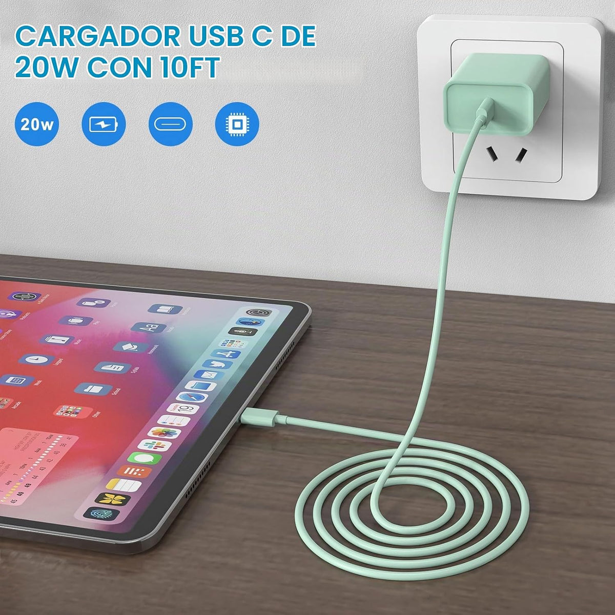 Cargador de carga rápida para iPhone 16 y 15, paquete de 3 cargadores USB C PD de 20 W con cable de 10 pies, cable USB C tipo C para iPhone 16/16 Plus/16 Pro/16 Pro Max/15/15 Pro/15 Pro Max (verde)