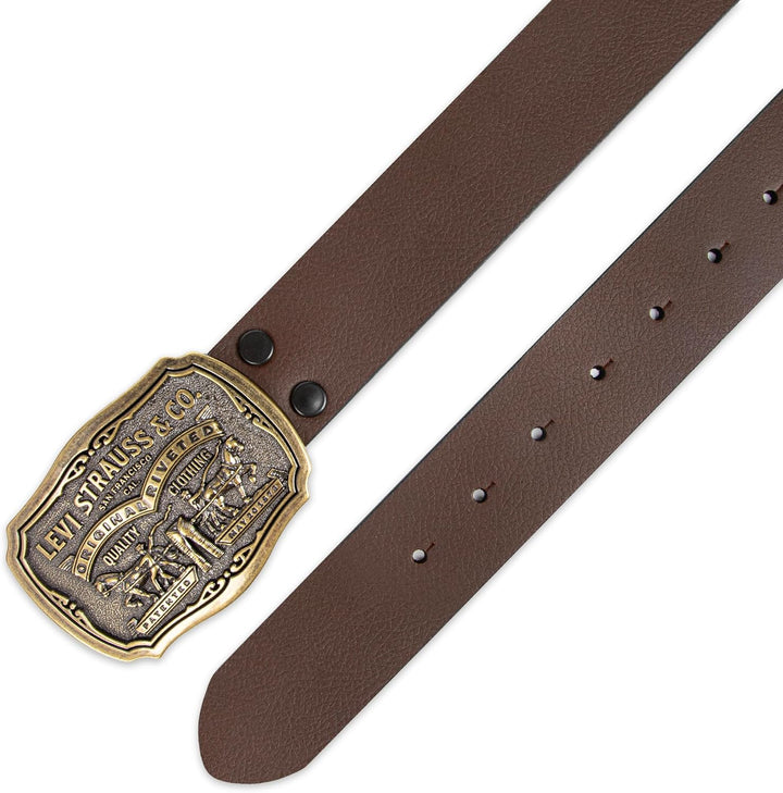 Levi's Cinturón de cuero para hombre con hebilla de placa extra...
