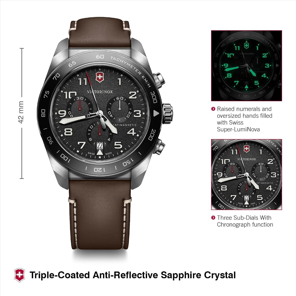 Reloj de pulsera VICTORINOX Swiss Army, para hombre, cronógrafo, analógico, resistente al agua, cuarzo, caja de acero inoxidable, brazalete de acero inoxidable, correa de cuero, correa de goma, reemplazo de correa, regalo de marca