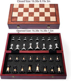 Juego de ajedrez grande de 16 pulgadas/16.5 in de tablero de madera plegable con piezas de ajedrez acrílico ponderadas de lujo, tamaño King de 3.5 pulgadas con ranuras de almacenamiento para adultos, regalo de jubilación de inauguración de la casa