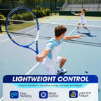 Juego de raquetas de tenis para adultos, 2 raquetas de tenis preencordadas de 27 pulgadas con marco de una pieza, cabeza de gran tamaño de 105 pulgadas cuadradas, sensación de reducción de