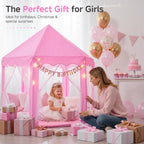Tienda de campaña de princesa para niñas, casa de juegos grande para niños, castillo con luces de estrella, juguete para interiores y exteriores, 55 x 53 pulgadas (profundidad x alto) (princesa rosa con tapete de juego)