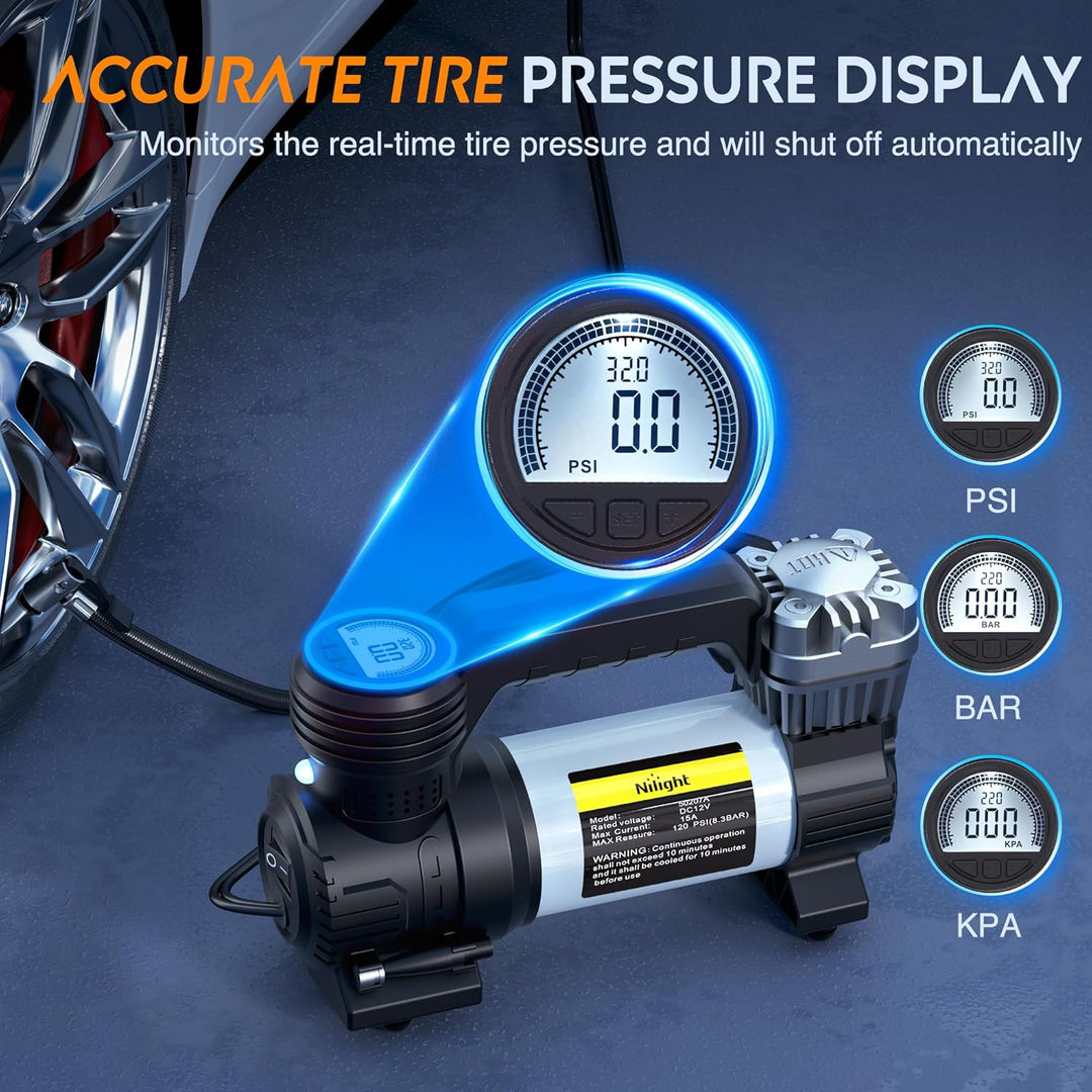 Nilight Compresor de aire portátil, inflador de neumáticos de 12 V,...
