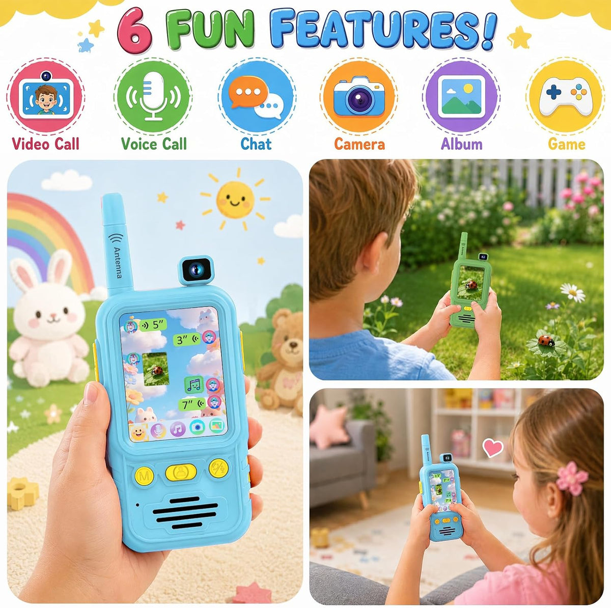Aikmi Walkie Talkies de video para niños, juguete para niño y niña, azul y