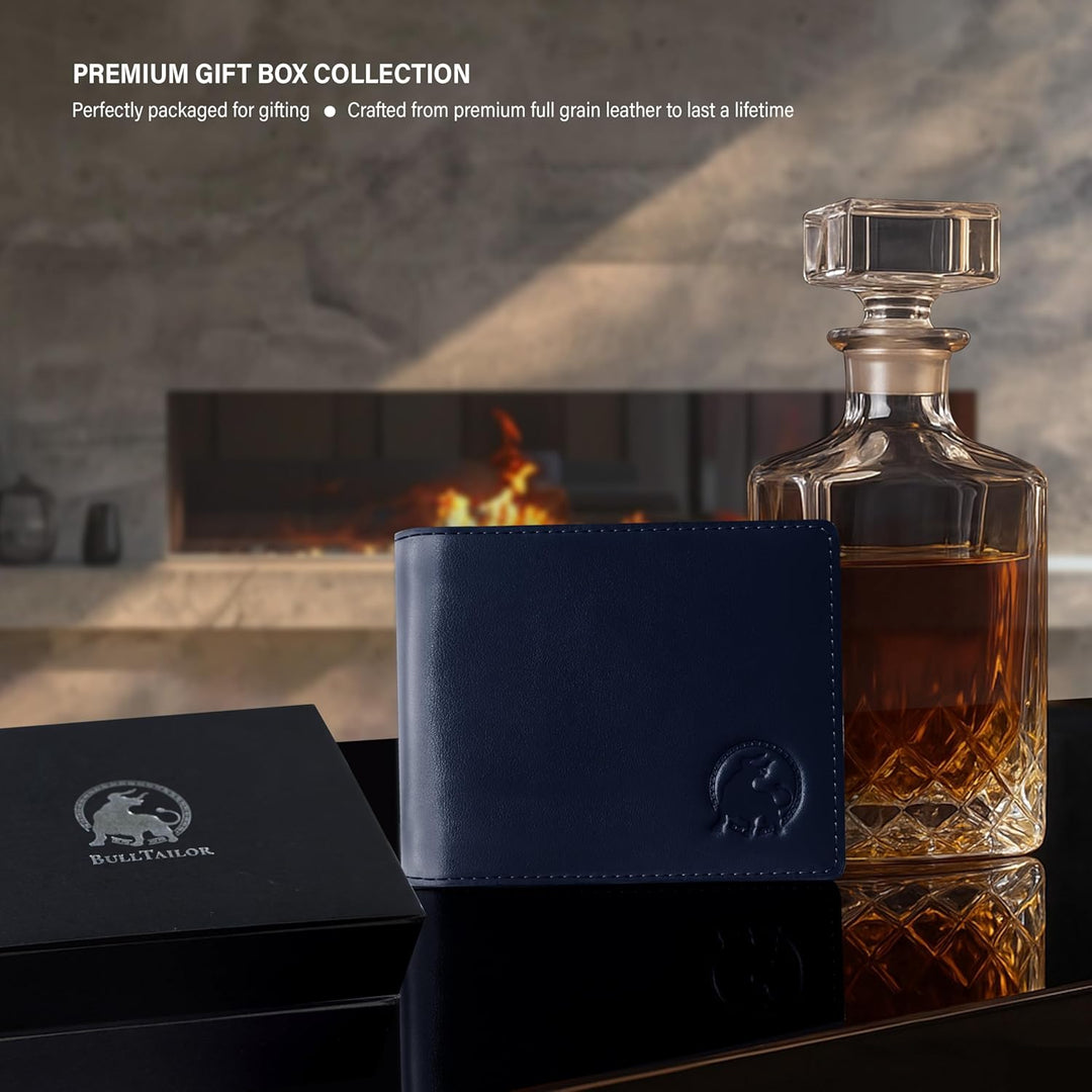 BULLTAILOR Billetera de cuero de grano completo para hombre, minima...