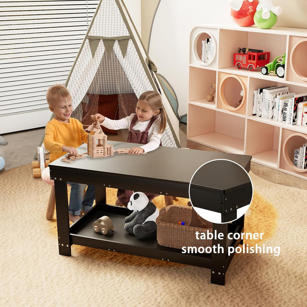 Mesa de actividades de tren para niños 2 en 1 con tablero y almacenamiento, mesa de juego de madera para dibujo artístico, bloques de construcción, lectura