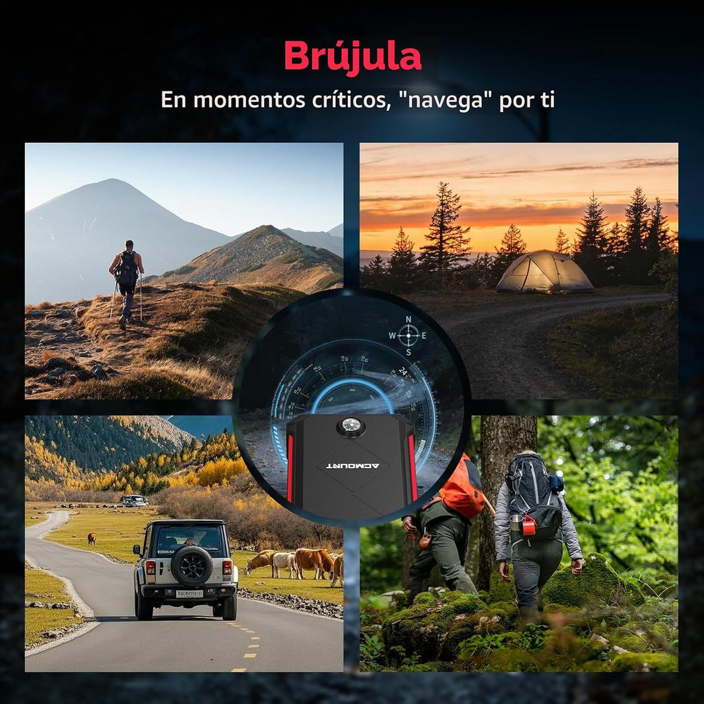 Acmount P100 - Arrancador de auto P100, paquete de batería de arranque de litio de pico de 5000 A para hasta 10.0 L de gas o 8.0 L de motor diésel, paquete de batería portátil de 12 V seguro con