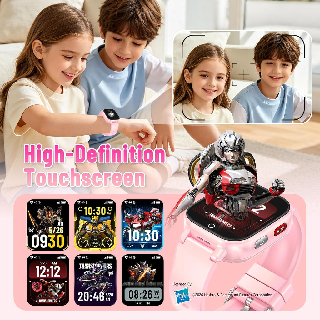 Transformers Reloj Inteligente para Niños 4G, Teléfono, GPS, Llamadas de Video, a Prueba de Agua - Rosa