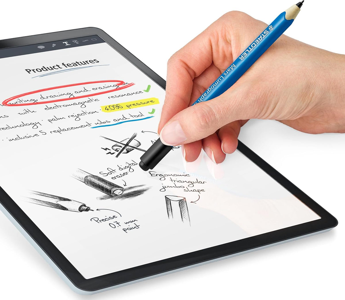 STAEDTLER Lumograph - Lápiz digital jumbo con borrador para pantallas