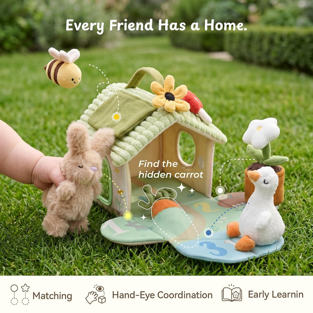 let's make Juguete sensorial para bebés de 6 a 12 meses, juego de cabaña 2 en 1 con conejito de abeja de ganso de peluche, granero suave, granero suave, juguetes Montessori de viaje para bebés