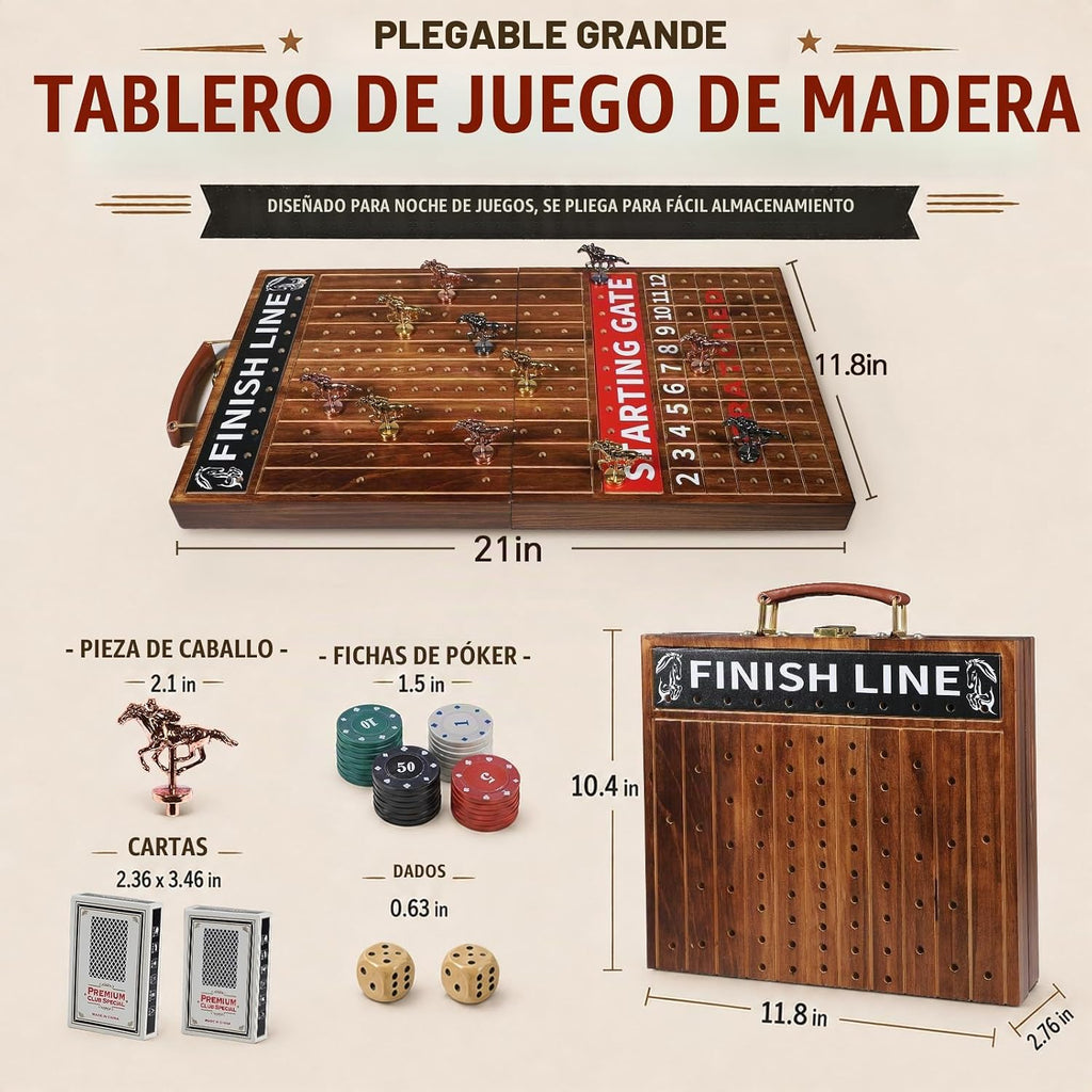 Horse Race Board Game Foldable Solid Wood Horse Racing Game