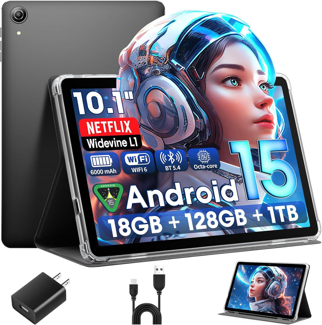 Raemond Tablet Android 15 de 10 pulgadas con funda, 18 GB de RAM 12...