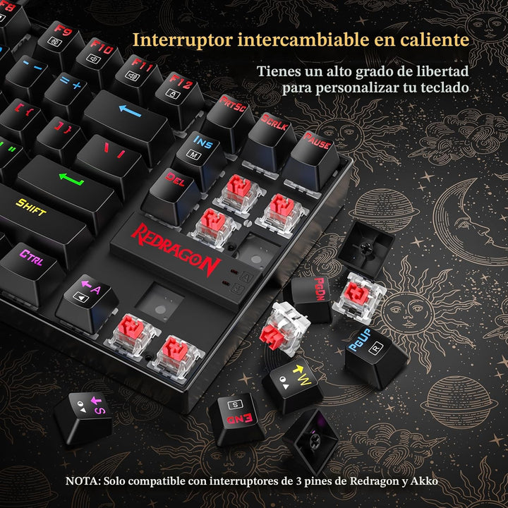 Redragon Teclado mecánico para juegos K552, compacto de 87 teclas,...