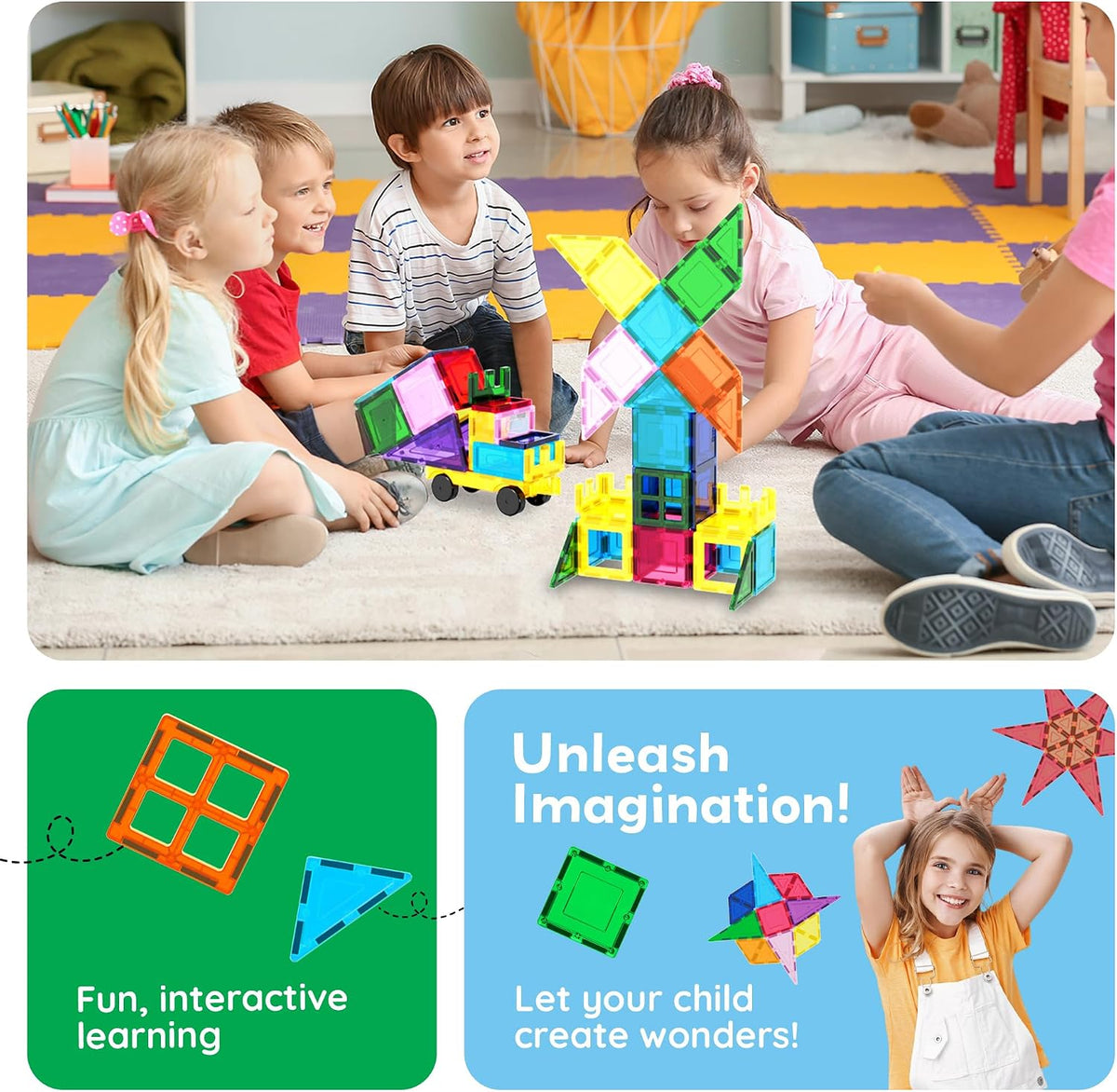 PicassoTiles 101 Piece Magnetic Tiles Building Set con Car & Bag Ages 3+