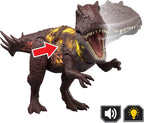 Mattel Jurassic World Wild Roar Metriacanthosaurus - Figura de acción de dinosaurio, sonido, ataque y luces, código de escaneo para juego digital