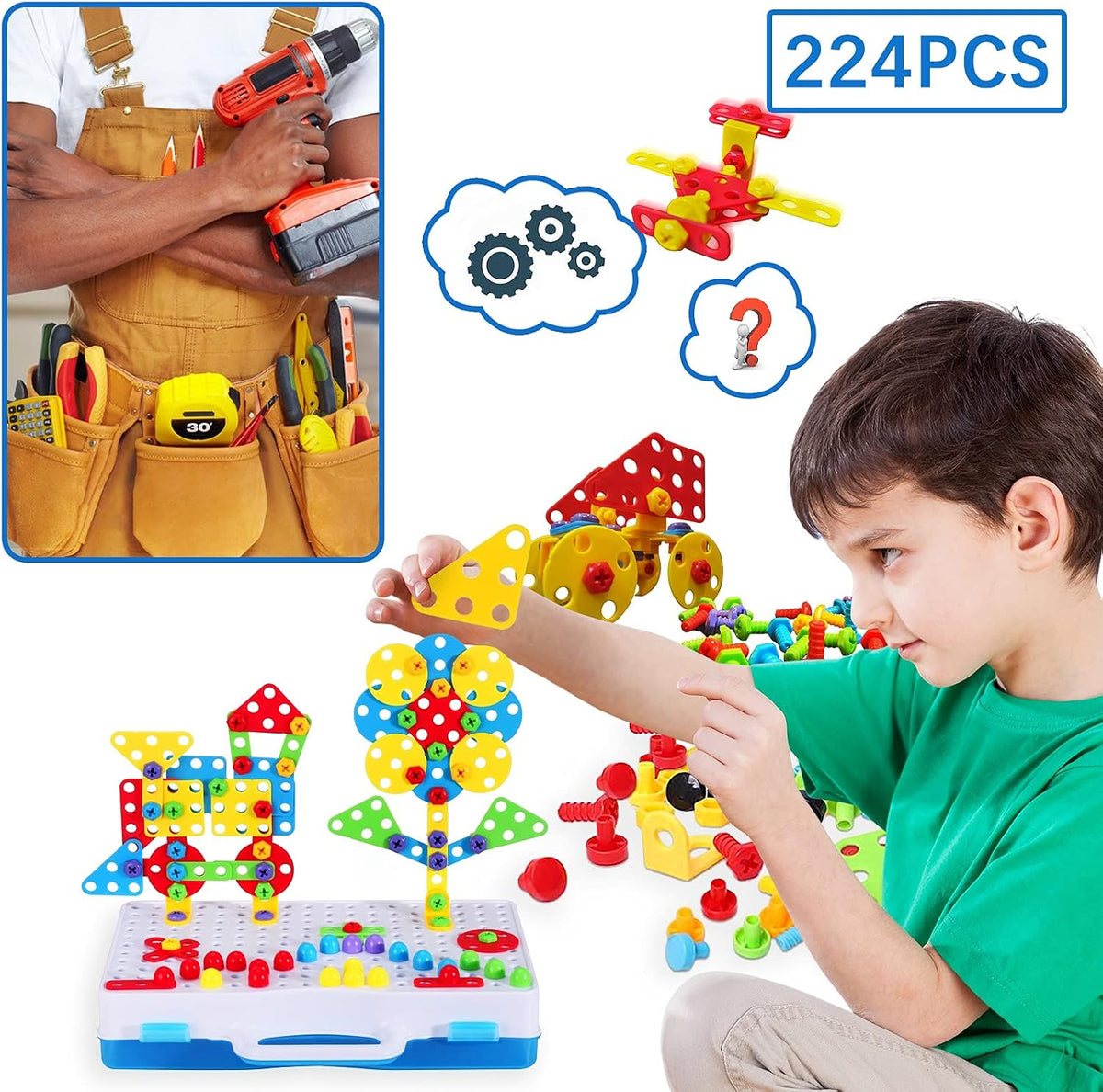 Juguetes de construcción STEM 224PCS Juego de destornilladores y taladro para