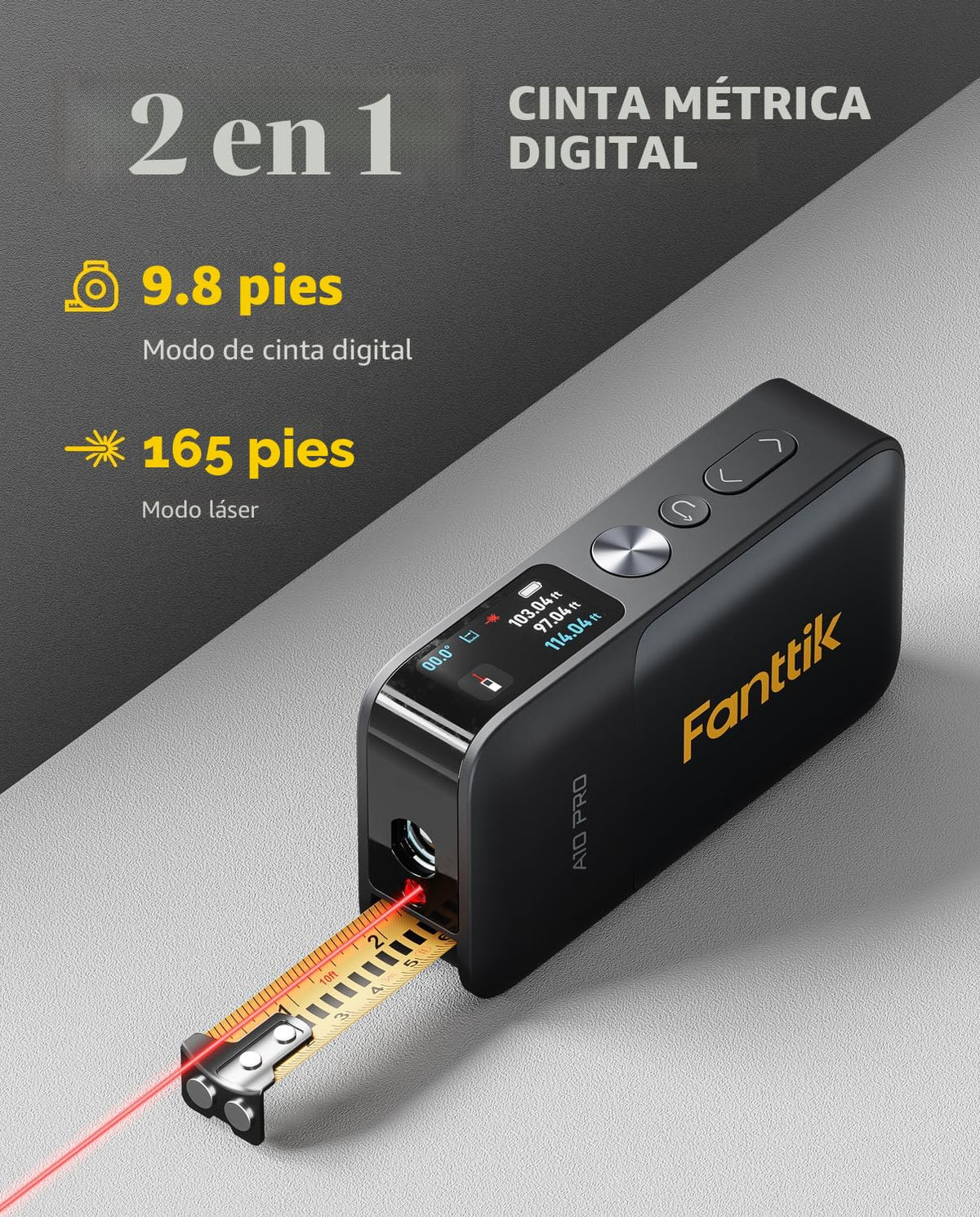 Fanttik A10 Pro - Cinta métrica láser digital 2 en 1 para distancia/área