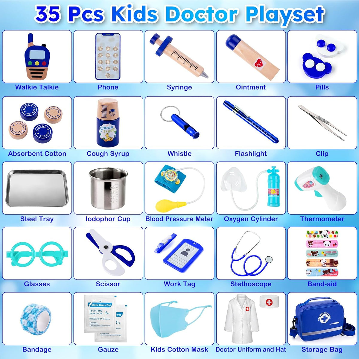 EFO SHM - Kit médico para niños a partir de 3 años, 35 piezas de juguetes de simulación